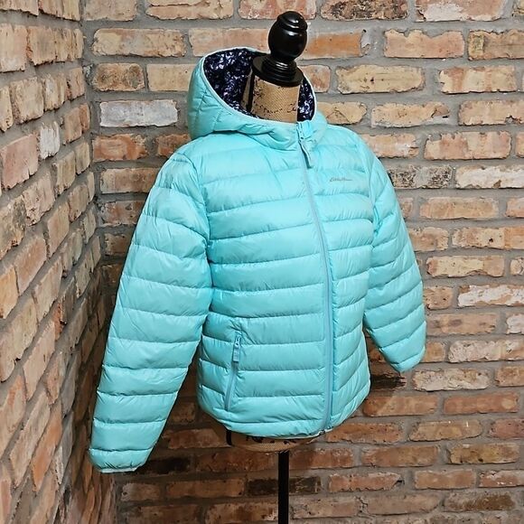 Eddie Bauer aqua down filled puffer coat Childs size 14-16 - Picture 4 of 15